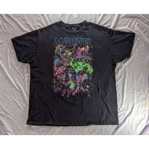 2XL Retro Marvel Comics Characters Group Graphic Blacklight Neon T-Shirt Men's